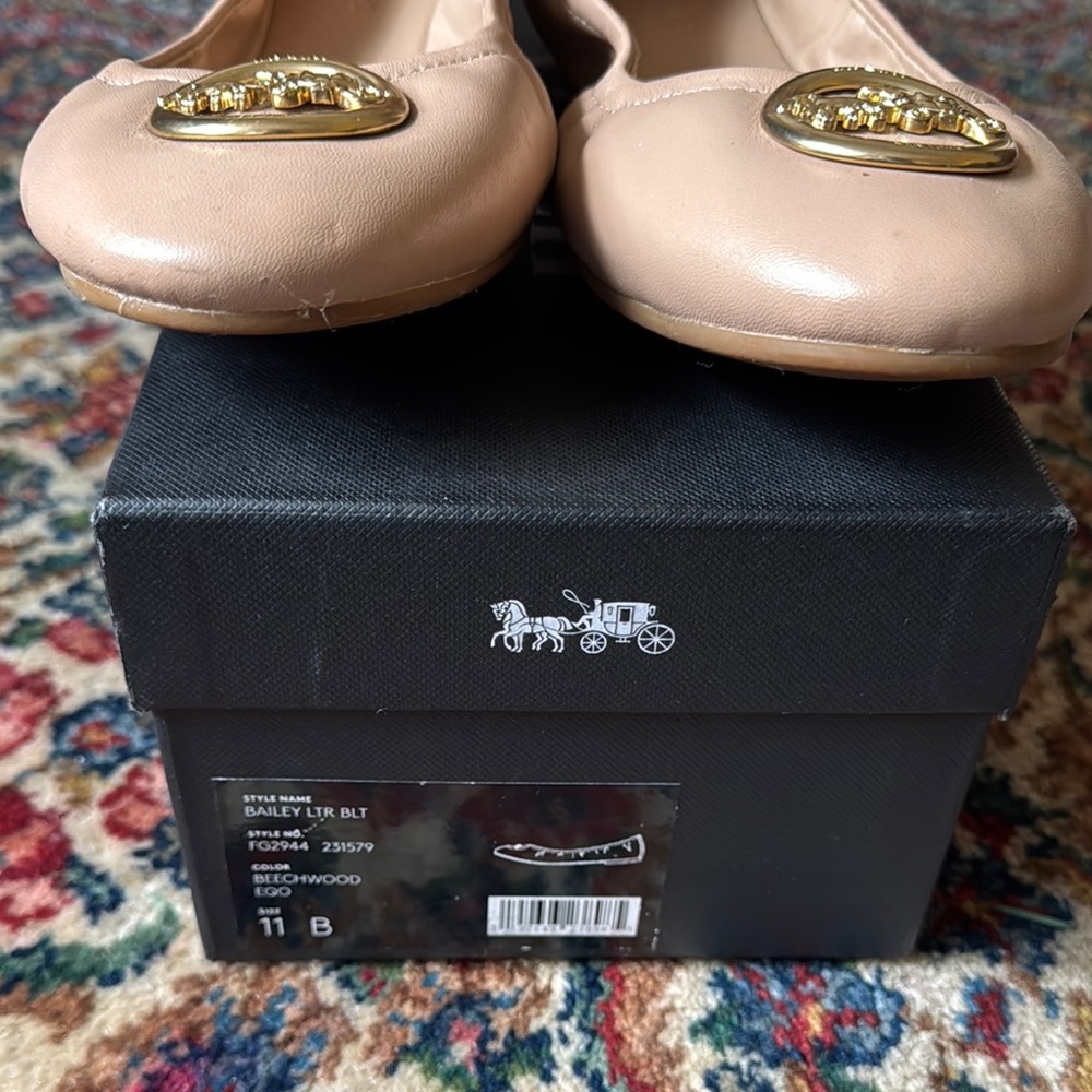 Coach Cream and Gold Leather Flats
